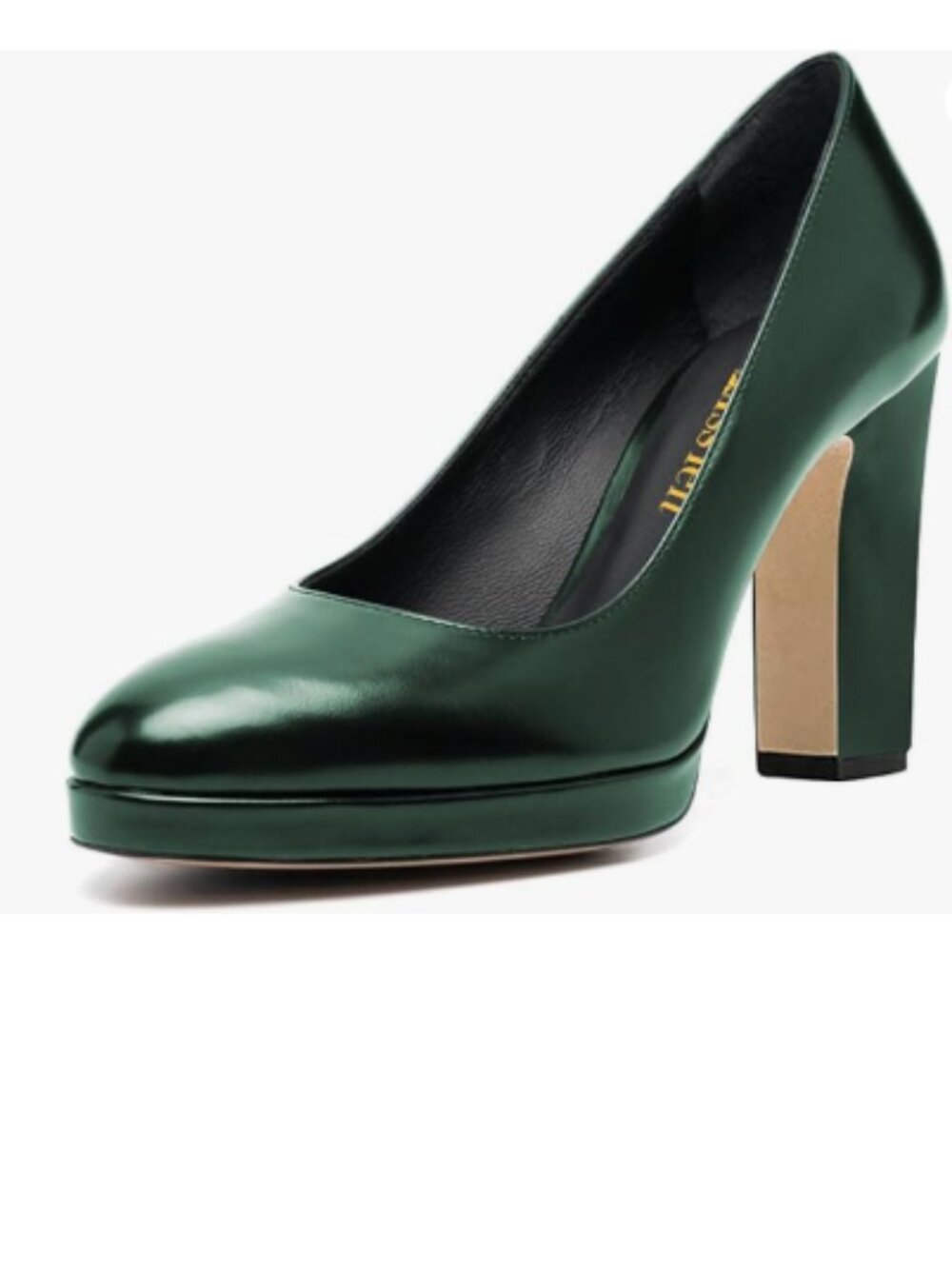 miss left Green Platform Almond Toe Pumps Slip On Block High Heels Shoe